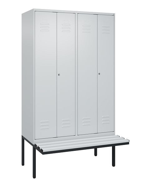 C+P Umkleidespind Classic PLUS, Doppel-Spind, 4 Abteile, 2120x1200x815mm, 7035/7035, Zylinderschlösser, Untergestell & Sitzfläche, 0800427-40P S10024