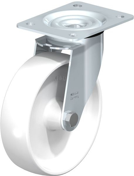 Blickle LE-PO 175G Stahlblech-Lenkrolle mit Anschraubplatte, Polyamid, Weiß, 251694