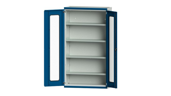 ANKE Werkbänke Schwerlastschrank, Modell 101, 1085 x 400 x 1950 mm, Sichtausschnitt aus Plexiglas, RAL 7035/5010, 620.210
