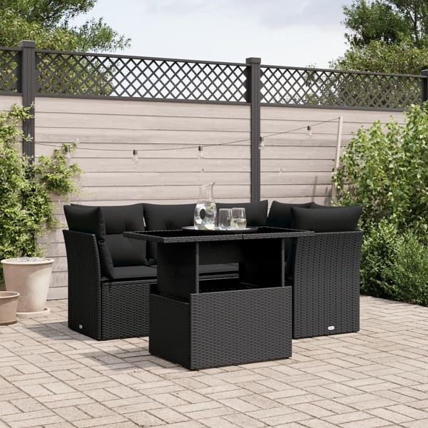 vidaXL 5-teilig Garten-Sofagarnitur mit Kissen Schwarz Poly Rattan, 3266555