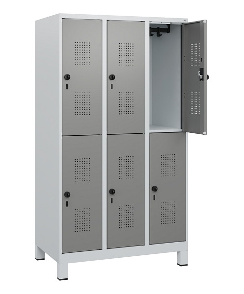 C+P Doppelstöckiger Spind Evolo PLUS, Füße, 6 Fächer, 1630x900x500mm, 7035/0004, Drehriegel, 0493105-30 S10014