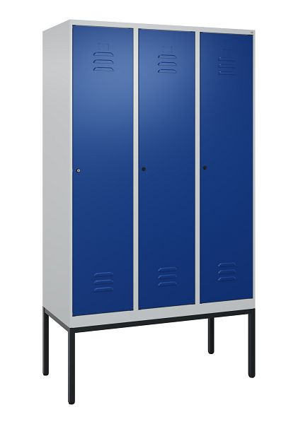 C+P Umkleidespind Classic PLUS mit Mitteltrennwand, Gestell, 3 Abteile, 2120x1200x500mm, 7035/5010, Zylinderschlösser, 0800307-32F S10018