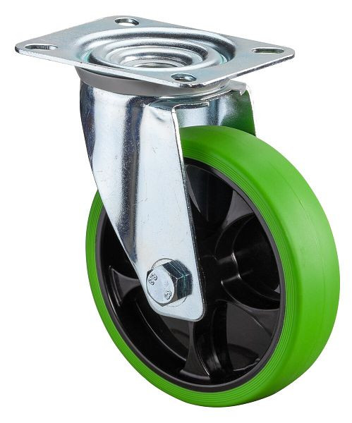 BS Rollen Transportrolle Lenkrolle, thermoplastisches Gummirad, Reifen grün, Rollenlager, Platte, Durchmesser: 125 mm, VE: 2 Stück, L400.B44.126.04