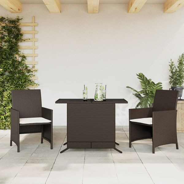vidaXL 3-teilig Bistro-Set mit Kissen Braun Poly Rattan, 365118