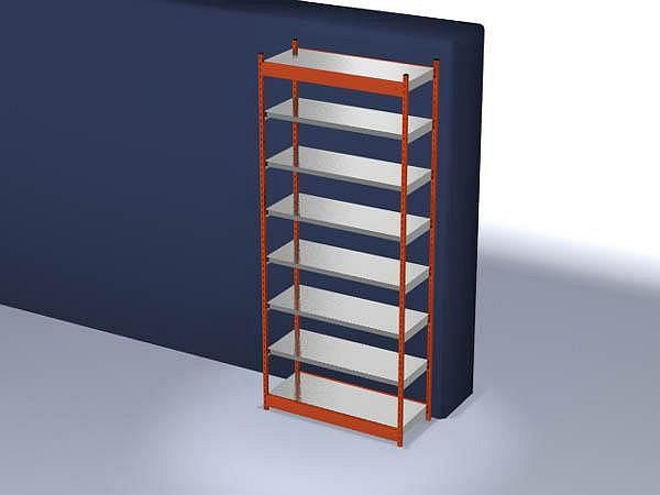 hofe Fachboden-Grundregal, 3000x500x1300 mm, 7 Fachebenen, verzinkt / RAL 2004, 200 kg Fachlast, 2000 kg Feldlast, einseitige Bedienung, ROG305013ME