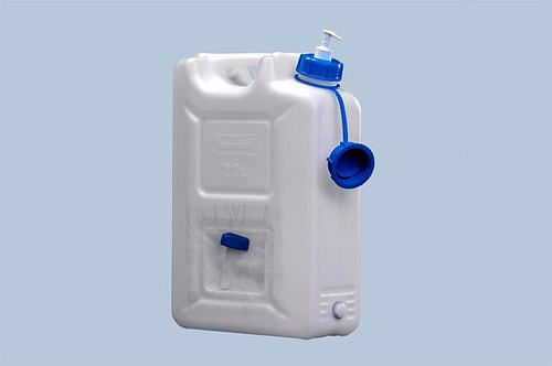 DENIOS Hygiene-Kanister, 22 l, integrierter Spender für Seife oder Desinfektionsmittel, VE: 3 Stück, 308385