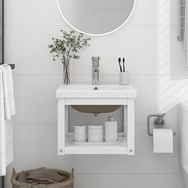 vidaXL Badezimmer-Waschtischgestell mit Waschbecken Weiß Eisen, 3101379