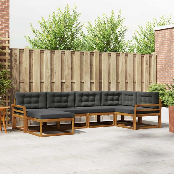 vidaXL Outdoor-Sofagarnitur mit Kissen 6-teilig Natur und Anthrazit, 3367825