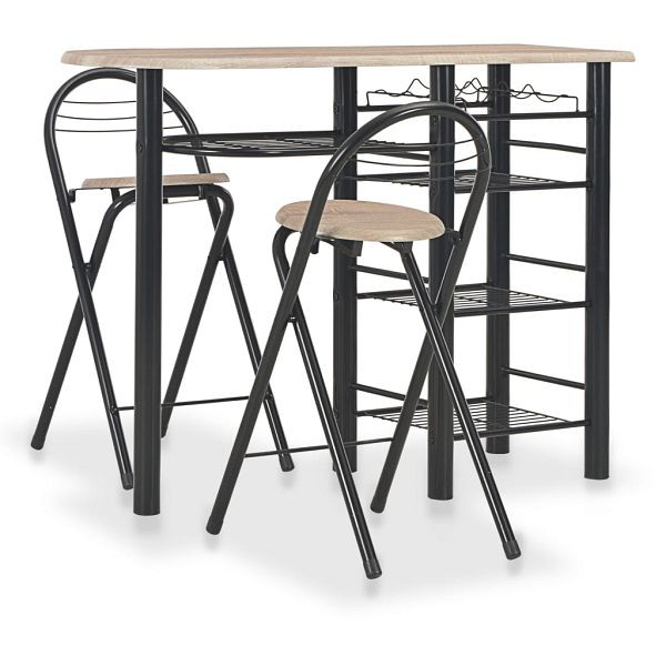 vidaXL 3-teilig Bar-Set mit Regalen Holz und Stahl, 284402