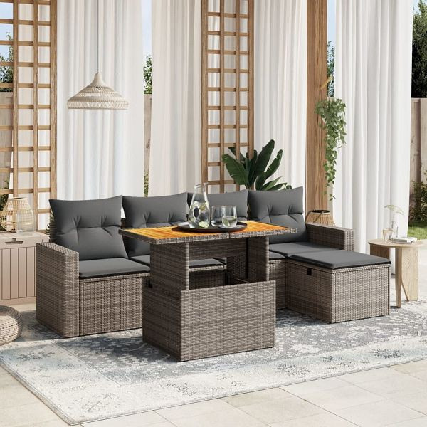 vidaXL 6-tlg. Garten-Sofagarnitur mit Kissen Grau Poly Rattan, 3275587