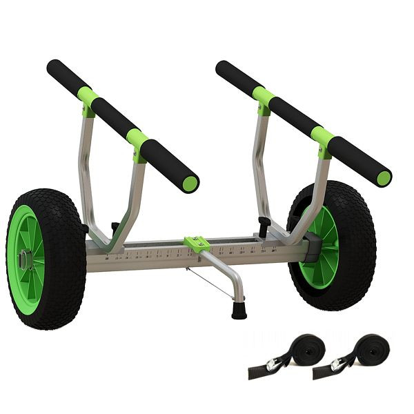 SPORTNOW Transportwagen Verstellbarer Alu Kajakwagen bis 100 kg Bootswagen mit Spanngurte, A32-017V00BK