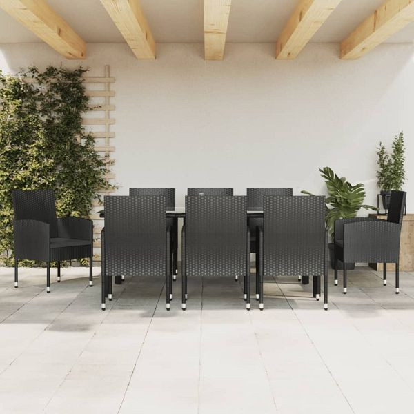 vidaXL 9-teilig Garten-Essgruppe Schwarz Poly Rattan und Stahl, 3203351