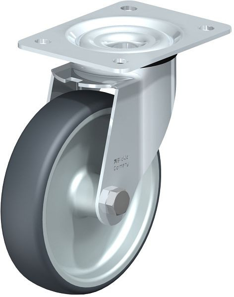 Blickle LE-TPA 160G Stahlblech-Lenkrolle mit Anschraubplatte, Thermoplastisches Gummi-Elastomer, Grau, 757038