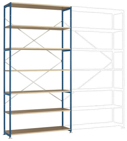 Manuflex Großfach-Steckregal Grundregal mit 7 Holzverbundböden, HxBxT = 3000 x 1530 x 1000 mm, brillantblau, RP1645.5007