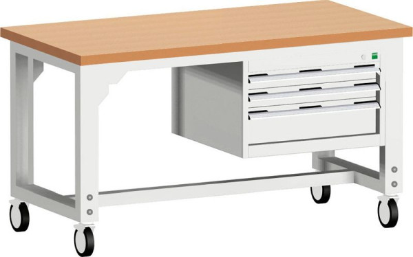bott cubio Werkbank mobil mit Hängeschrank 3 Schubladen, Rotbuche, höhenverstellbar BxTxH: 1500 x 750 x 840-1140 mm, Rotbuche RAL 7035, 41003484.16V