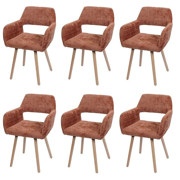 Mendler 6er-Set Esszimmerstuhl HWC-A50 II, Küchenstuhl Polsterstuhl, Holz Stoff/Textil Chenille (465g/m²) FSC®, terrakotta, 6x108867