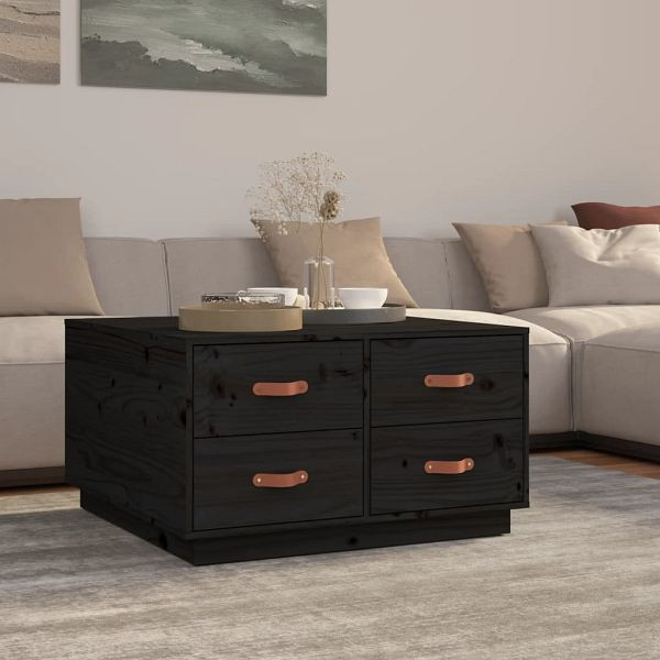 vidaXL Couchtisch Schwarz 80x80x45 cm Massivholz Kiefer, 821521