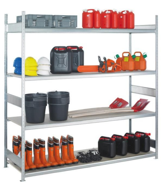 Schulte Anbauregal, Weitspannregal WS 2000 mit Spanplatten, 2000 x 2500 x 400 mm, verzinkt, 3 Ebenen, Fachlast 400 kg, Feldlast 1.200 kg, 15571