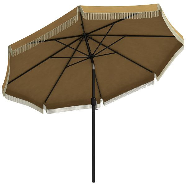 Outsunny Sonnenschirm mit Fransendekor, Ø265 cm, neigbar, zweiteiliger Metallmast, Windhaube, Khaki/Schwarz, 84D-208V01KK