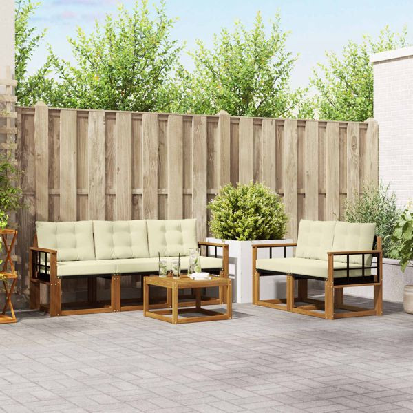 vidaXL Outdoor-Sofagarnitur mit Kissen 6-teilig Natur und Creme, 3368405