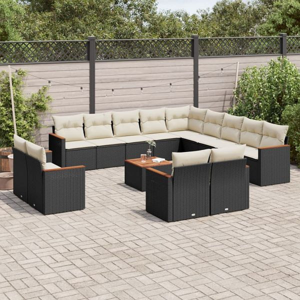 vidaXL 14-tlg. Garten-Sofagarnitur mit Kissen Schwarz Poly Rattan, 3258934