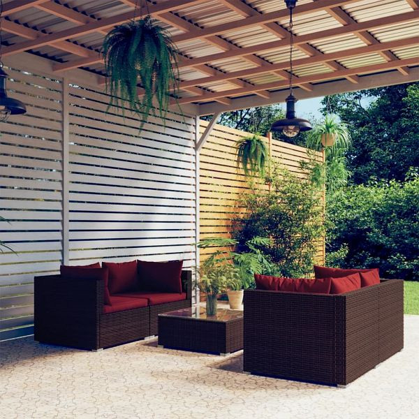 vidaXL 5-teilig Garten-Lounge-Set mit Kissen Poly Rattan Braun, 3101483