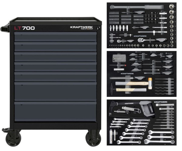 Kraftwerk LT700 Werkstattwagen, 7 Schubladen, BASIC, anthrazit, 259-teilig, 102.107.216