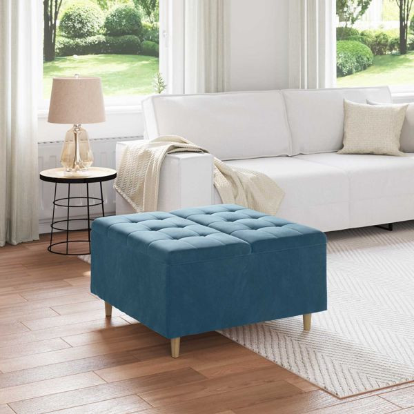 vidaXL Aufbewahrungsottomane mit Kissen Blau 80 x 80 x 45 cm Samt, 876839