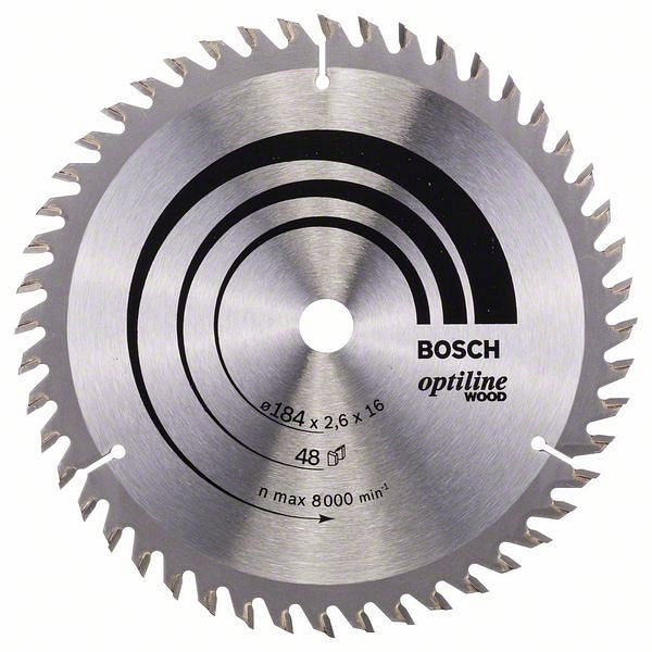 Bosch Kreissägeblatt Optiline Wood für Handkreissägen, 184 x 16 x 2,6 mm, 48, 2608641181