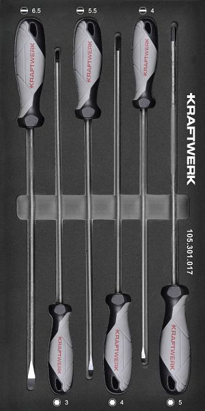 Kraftwerk BASIC LINE EVA Schraubendreher Schlitz Innensechskant, extra lange Ausführung, 6-tlg 20x40 Einlage, 105.301.017