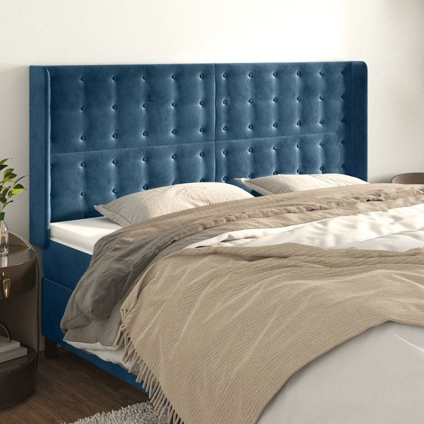 vidaXL Kopfteil mit Ohren Dunkelblau 163x16x118/128 cm Samt, 3120072