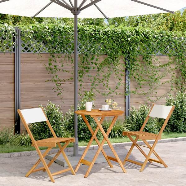 vidaXL 3-tlg. Bistro-Set Cremeweiß Stoff und Massivholz, 3281748