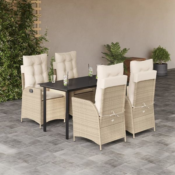 vidaXL 5-tlg. Garten-Essgruppe mit Kissen Beige Poly Rattan, 3213248