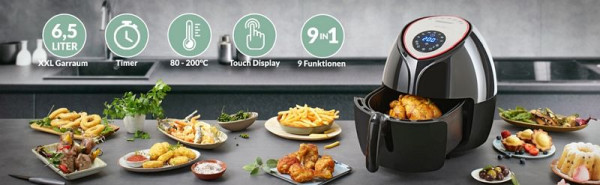 monzana Heißluftfritteuse 9in1 Schwarz inkl Rezeptheft 1850W, 106200