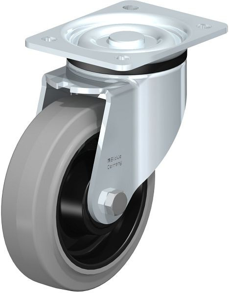 Blickle LK-POEV 160XKA-SG Stahlblech-Lenkrolle, schwere Ausführung, mit Anschraubplatte, Elastik-Vollgummi, Grau, 851282