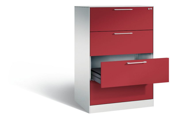 C+P Karteischrank Asisto, H1310xB800xT600mm, Farbe: Lichtgrau / Rubinrot, Bügelgriff, 146223-422 S10108