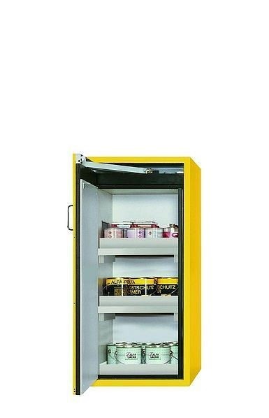 asecos Sicherheitsschrank S-CLASSIC-90, S90.129.060 in sicherheitsgelb RAL 1004 mit 2x Wannenboden Standard (Polypropylen), 30238-002-30289