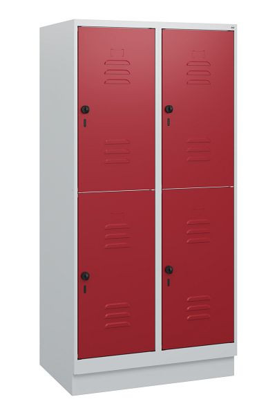 C+P Doppelstöckiger Spind Classic PLUS, Sockel, 2 Abteile, 1630x800x500mm, 7035/3003, Drehriegel, 0803205-22 S10001