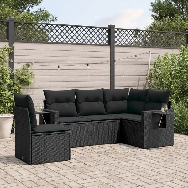 vidaXL 5-teilig Garten-Sofagarnitur mit Kissen Schwarz Poly Rattan, 3220164