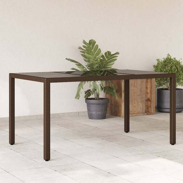vidaXL Gartentisch mit Glasplatte Braun 150x90x75 cm Poly Rattan, UV-beständig, 365590
