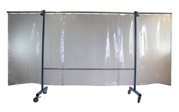 SINOtec TransFlex Schutzwand, 3-teilig, fahrbar, Vorhang 0,4 mm Dicke, glasklar Bausatz, B: 3700 x H: 1950 mm, 10003141