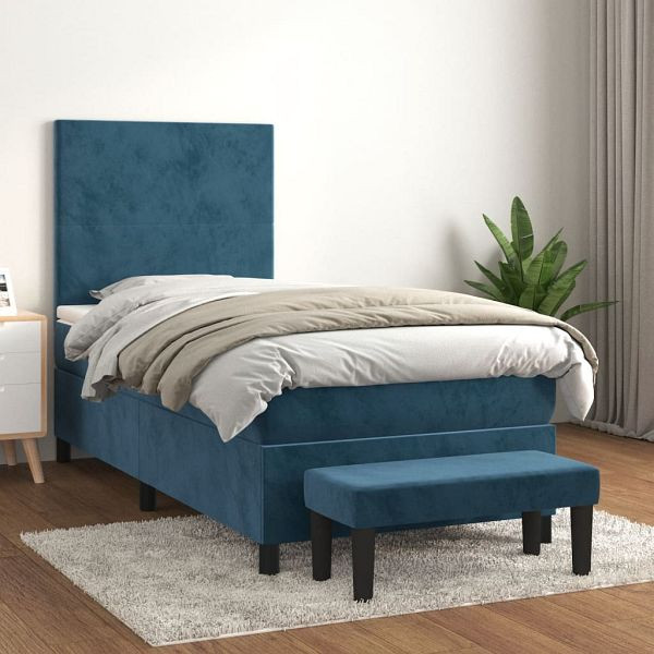 vidaXL Boxspringbett mit Matratze Dunkelblau 100x200 cm Samt, 3137711