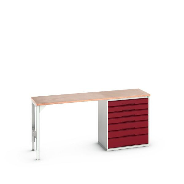 bott verso Unterbauwerkbank (Multiplex) mit 7 Schubladen (Breite: 800mm) BxTxH: 2000 x 600 x 930 mm, Lichtgrau / Purpurrot, 16921954.24