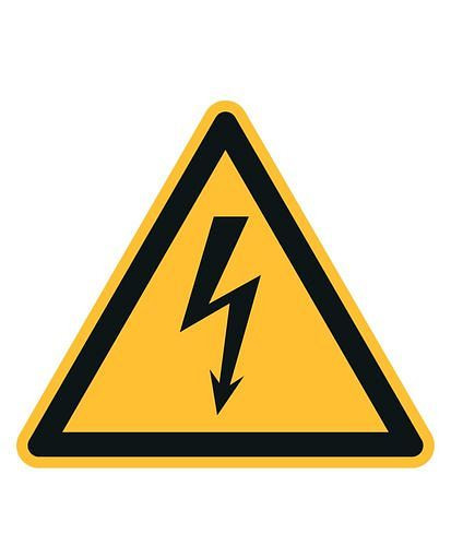 DENIOS Warnschild "Warnung v. gefährl., elektr. Spannung", ISO 7010, Folie, SK, 50 mm, VE: 10 Bogen à 10 Stück, 285158