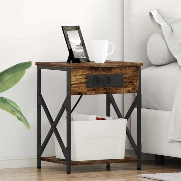 vidaXL Nachttisch mit Ladestation 2 pcs Räuchereiche 41 x 31 x 51 cm, 859510