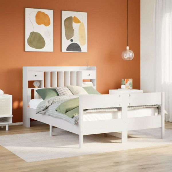 vidaXL Massivholzbett mit Regal ohne Matratze Weiß 160x200 cm Kiefer, 3323021