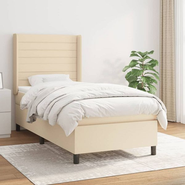 vidaXL Boxspringbett mit Matratze Creme 90x200 cm Stoff, 3131486