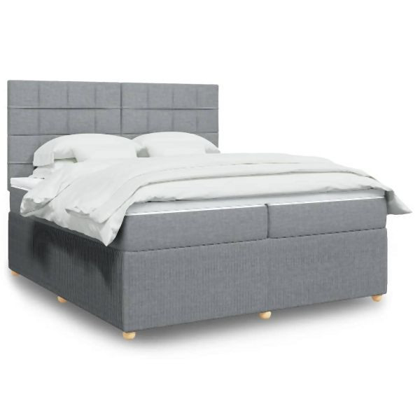 vidaXL Boxspringbett mit Matratze Hellgrau 200x200 cm Stoff, 3294463