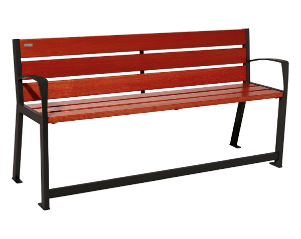 Procity Sitzbank Silaos Für Senioren 6 Holzlatten, Mit Armlehne, Holz & Stahl, 1800 mm, Mahagoni/RAL 9005, 209622.9005.ACAJ
