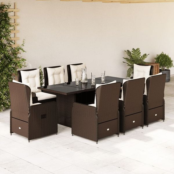 vidaXL 9-teilig Garten-Essgruppe mit Kissen Braun Poly Rattan, 3262782